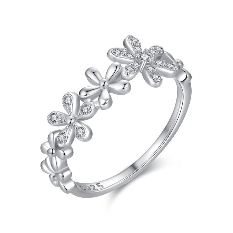 Sterling Silver Daisy Ring Female Fashion Light Luxury Micro Ring